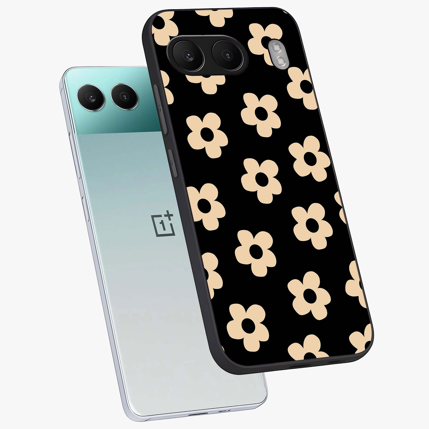 Little Daisy Flower Retro Pattern Glass Case for 1+Nord 4 angled mockup showcasing glossy finish and vintage bloom tones