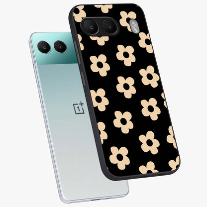 Little Daisy Flower Retro Pattern Glass Case for 1+Nord 4 angled mockup showcasing glossy finish and vintage bloom tones