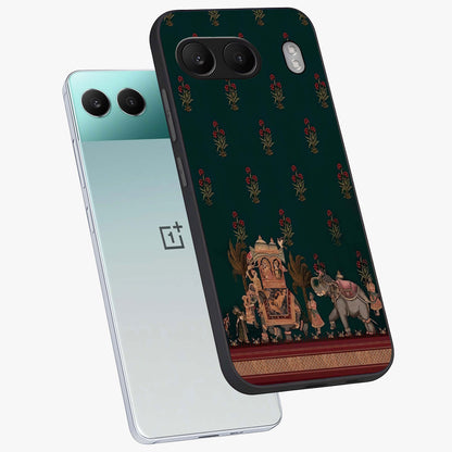 Macmerise Glass Case for 1+Nord 4 angled mockup showcasing glossy finish and vibrant design tones