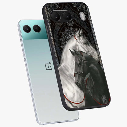 Majestic Ride Legacy Glass Case for 1+Nord 4 angled mockup showcasing glossy finish and strong graphic detailing