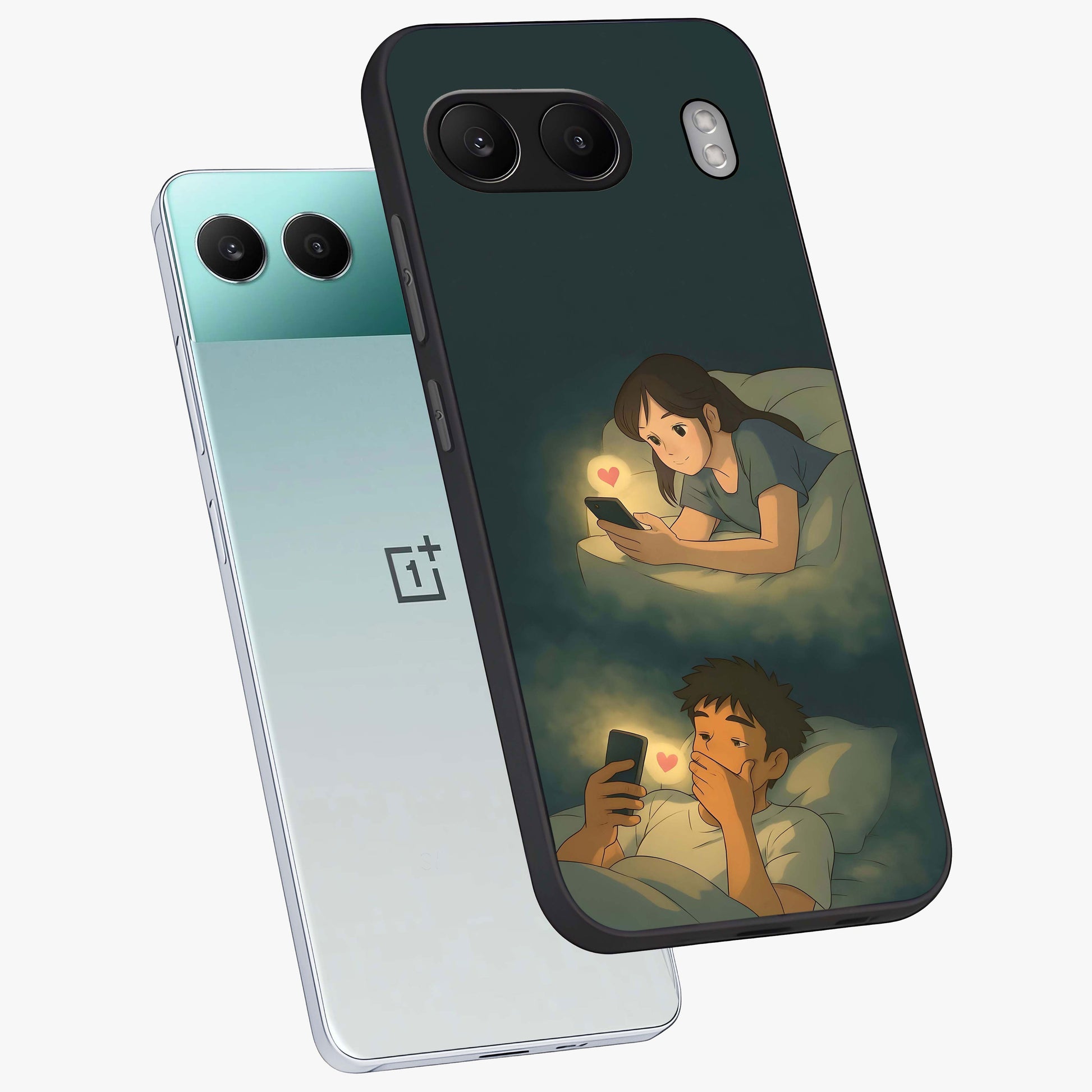 Midnight Love Glass Case for 1+Nord 4 angled mockup showcasing glossy finish and warm luminous tones