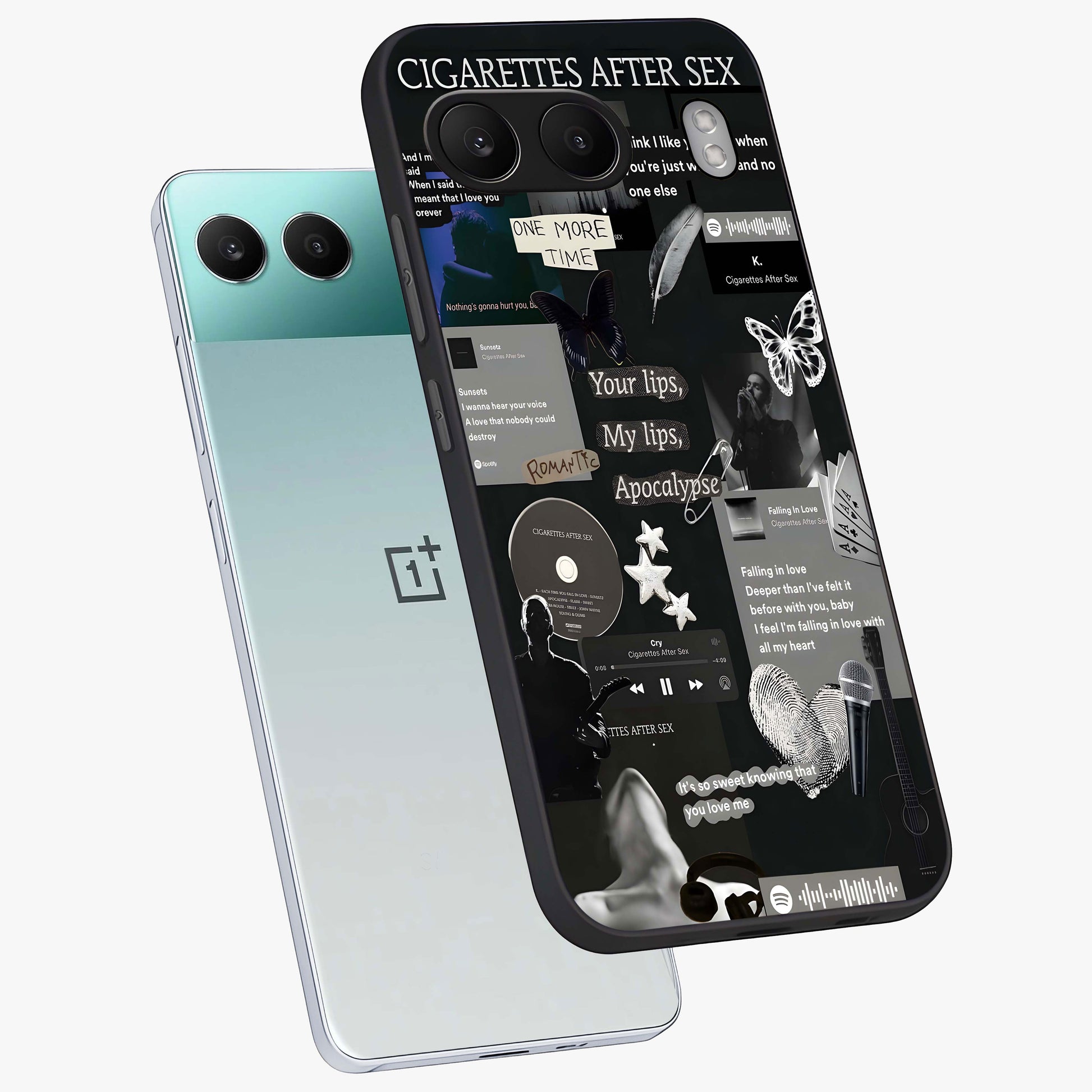 Midnight Love Echo Glass Case for 1+Nord 4 angled mockup showcasing glossy finish and warm luminous tones