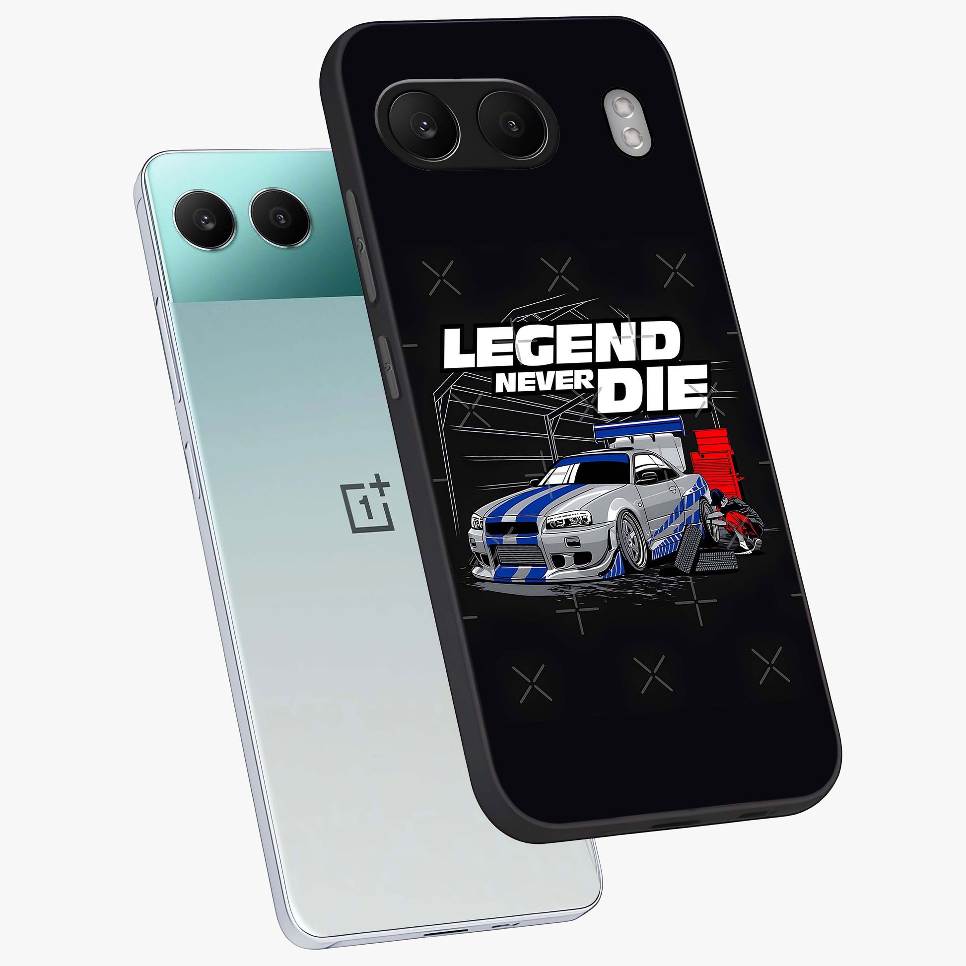 Midnight Racing Legacy Glass Case for 1+Nord 4 angled mockup showcasing glossy glass finish and dynamic motion detailing