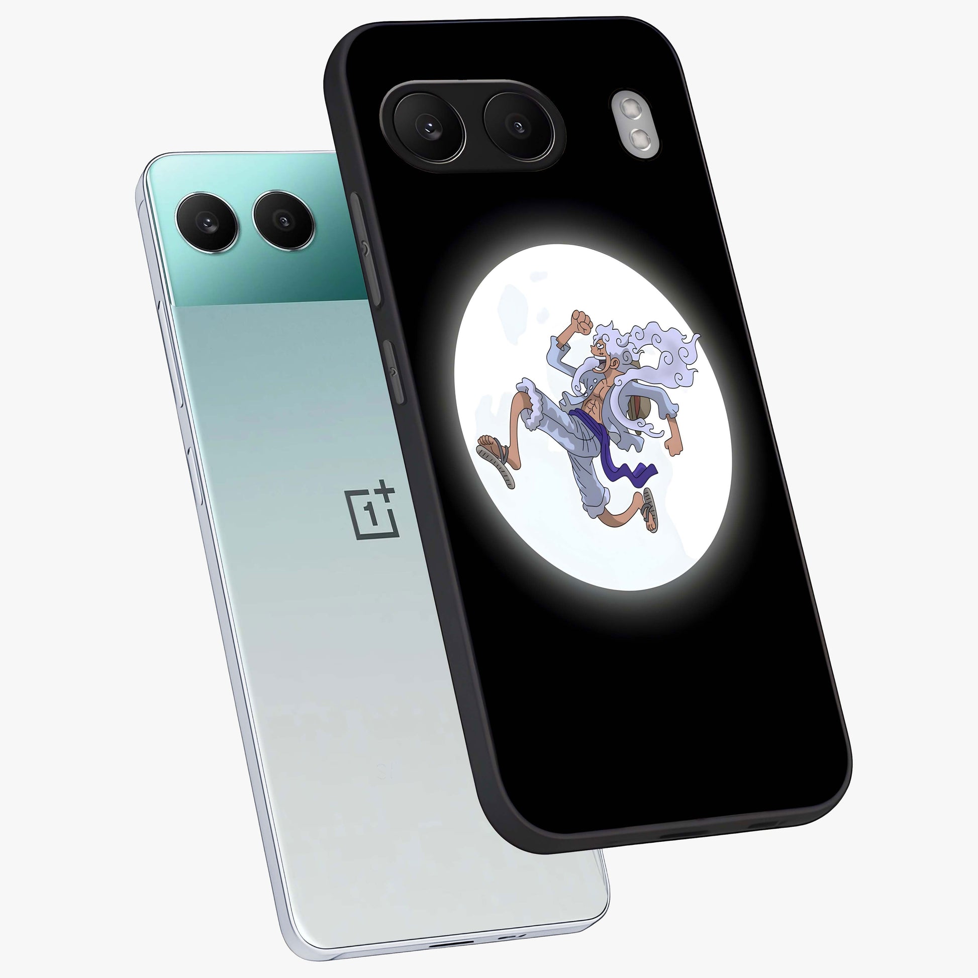 Moonlit Freedom Dance Glass Case for 1+Nord 4 angled mockup showcasing glossy finish and flowing night gradients