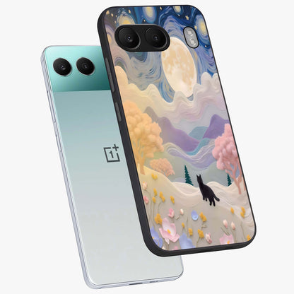 Moonlit Petal Path Glass Case for 1+Nord 4 angled mockup showcasing glossy finish and dreamy gradient tones