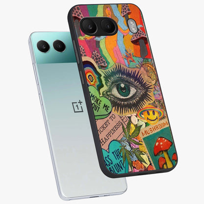 Mystic Eye Wonderland Glass Case for 1+Nord 4 angled mockup showcasing glossy finish and vibrant cosmic tones
