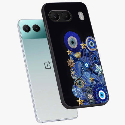 Mystic Ocean Eye Glass Case for 1+Nord 4 angled mockup showcasing glossy finish and fluid wave detailing