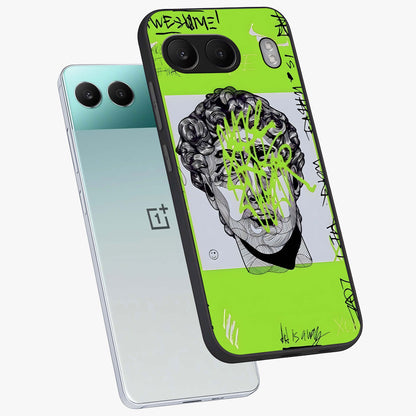 Neo Graffiti Rebellion Glass Case for 1+Nord 4 angled mockup showcasing glossy finish and urban neon detailing