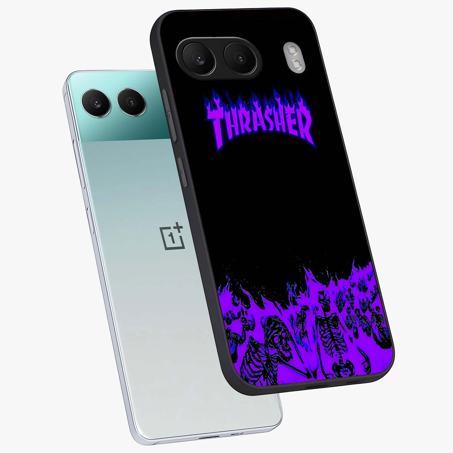 Neon Flame Riot Glass Case for 1+Nord 4 angled mockup showcasing glossy finish and high contrast colors