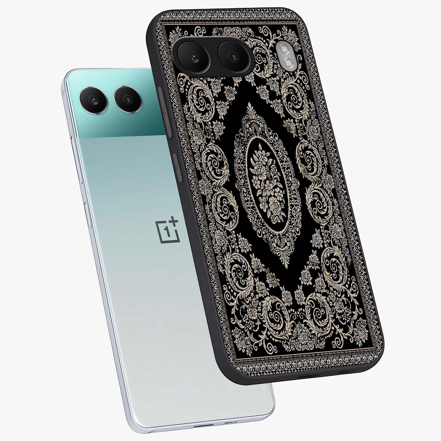 Noir Bloom Elegance Glass Case for 1+Nord 4 angled mockup showcasing glossy finish and refined bloom detailing