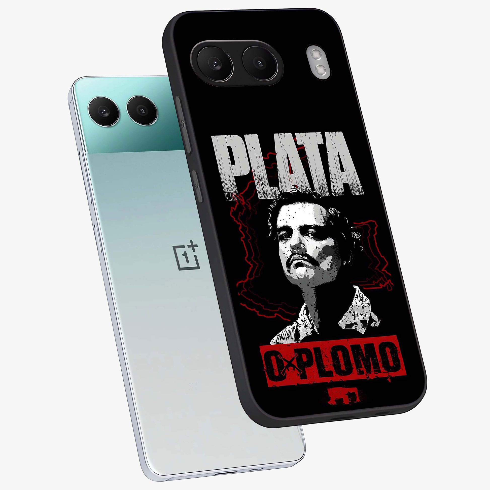 Notorious Crime Empire Glass Case for 1+Nord 4 angled mockup showcasing glossy finish and dark urban tones
