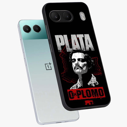 Notorious Crime Empire Glass Case for 1+Nord 4 angled mockup showcasing glossy finish and dark urban tones