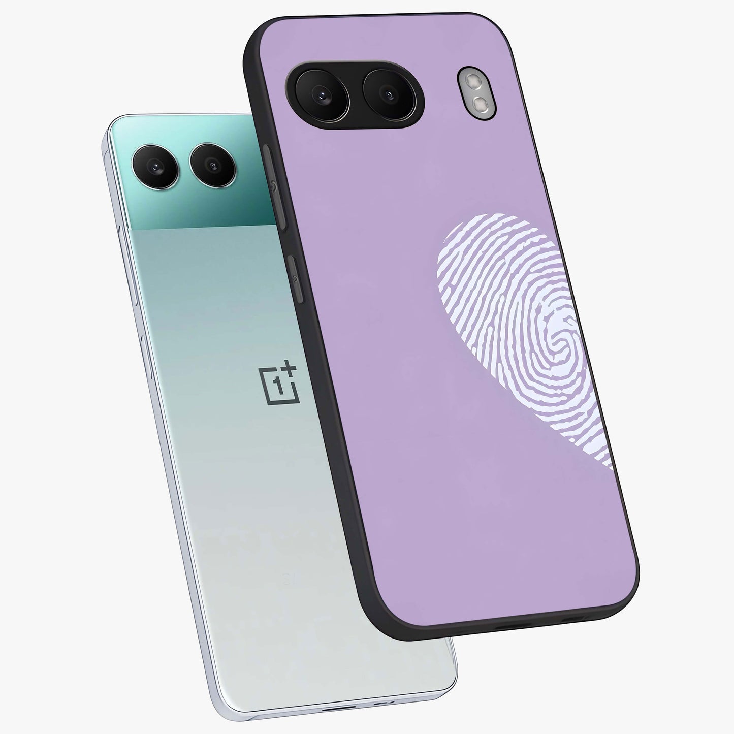One Heart Identity Glass Case for 1+Nord 4 angled mockup showcasing glossy finish and bold minimalist tones