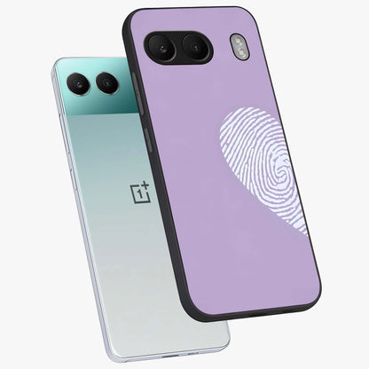 One Heart Identity Glass Case for 1+Nord 4 angled mockup showcasing glossy finish and bold minimalist tones