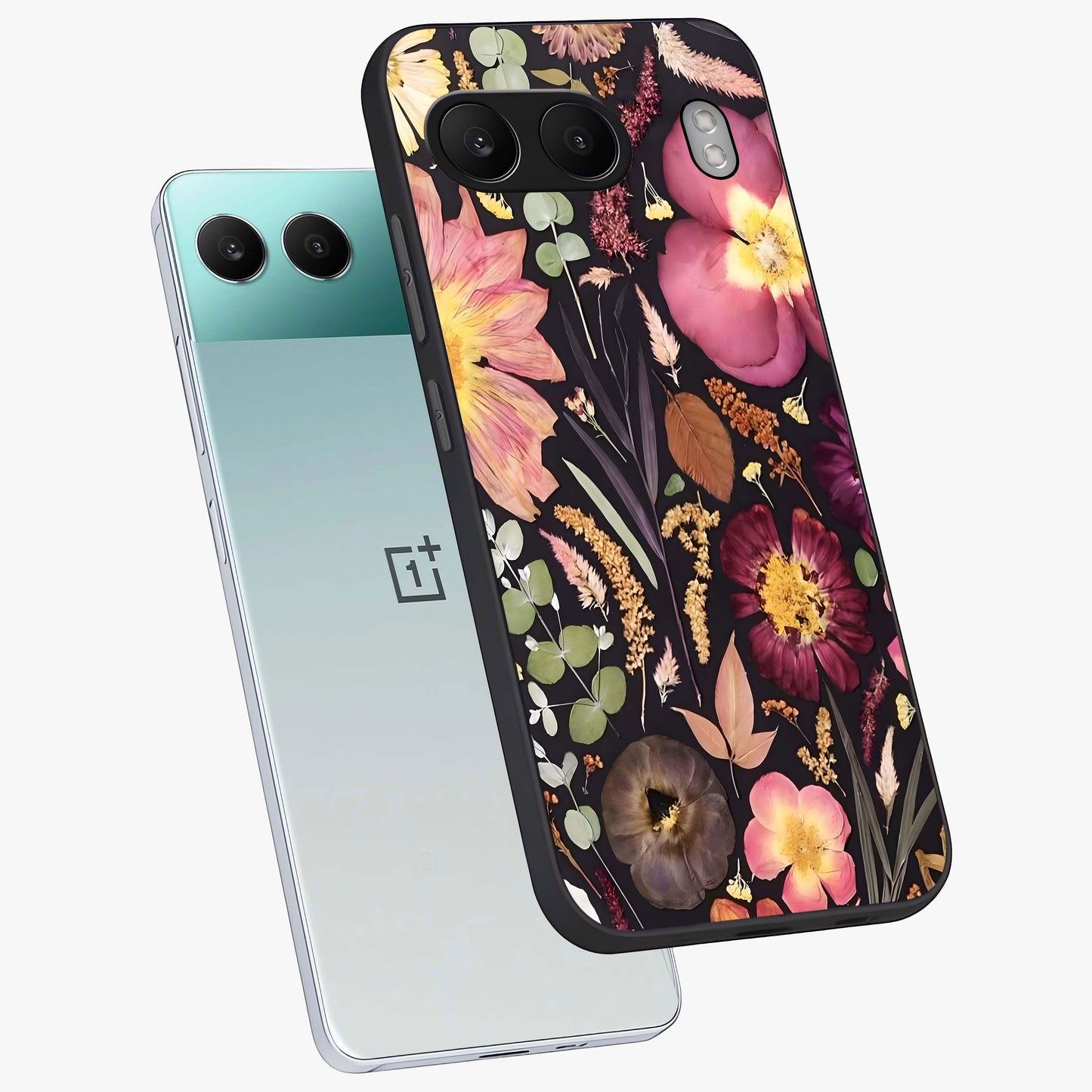 Petal Dream Tapestry Glass Case for 1+Nord 4 angled mockup showcasing glossy finish and rich bloom detailing
