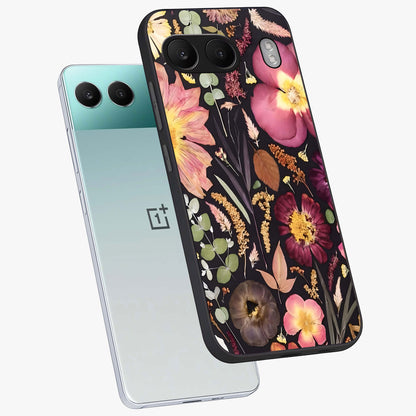Petal Dream Tapestry Glass Case for 1+Nord 4 angled mockup showcasing glossy finish and rich bloom detailing