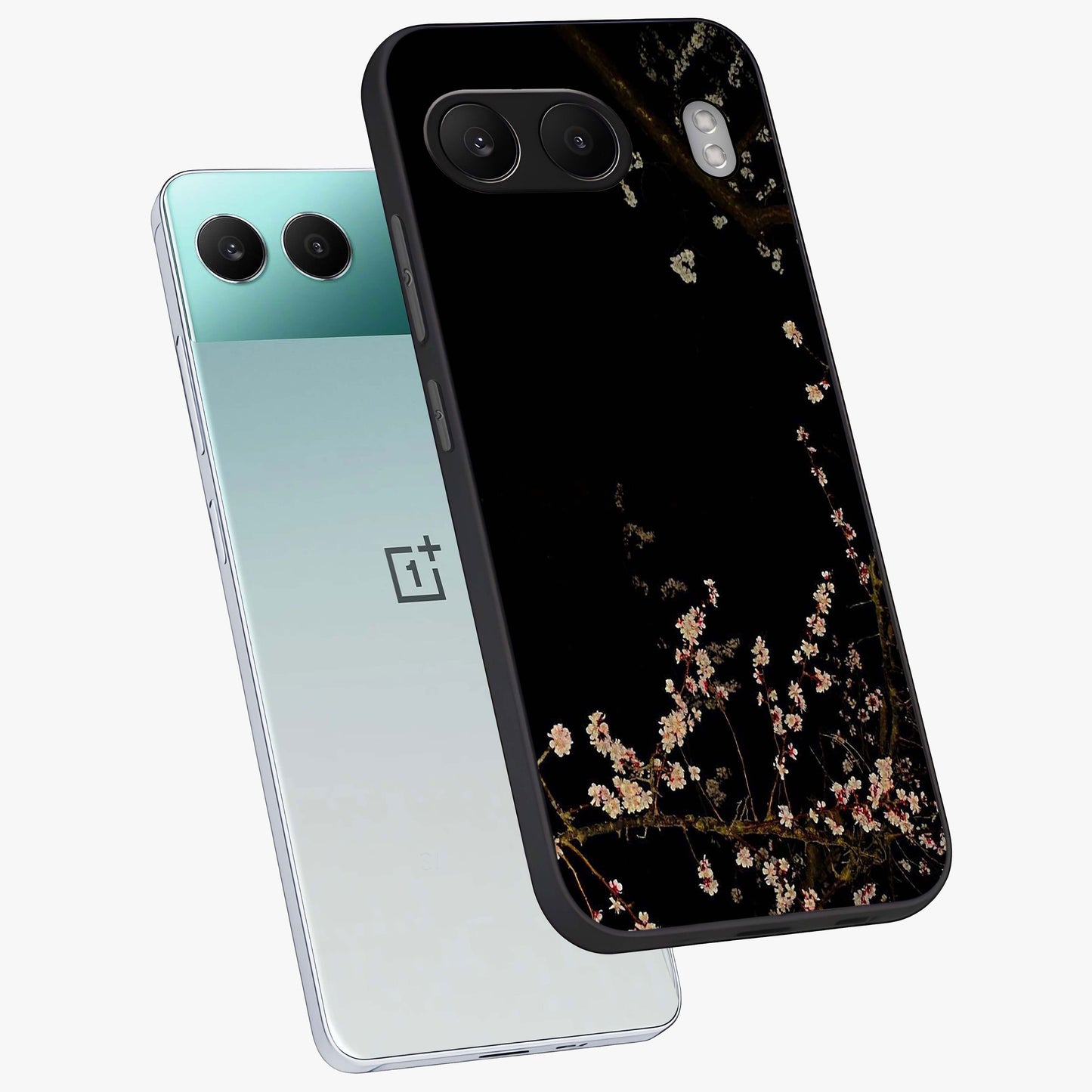Petal Moon Light With Custom Name Glass Case for 1+Nord 4 angled mockup showcasing glossy finish and soft luminous tones