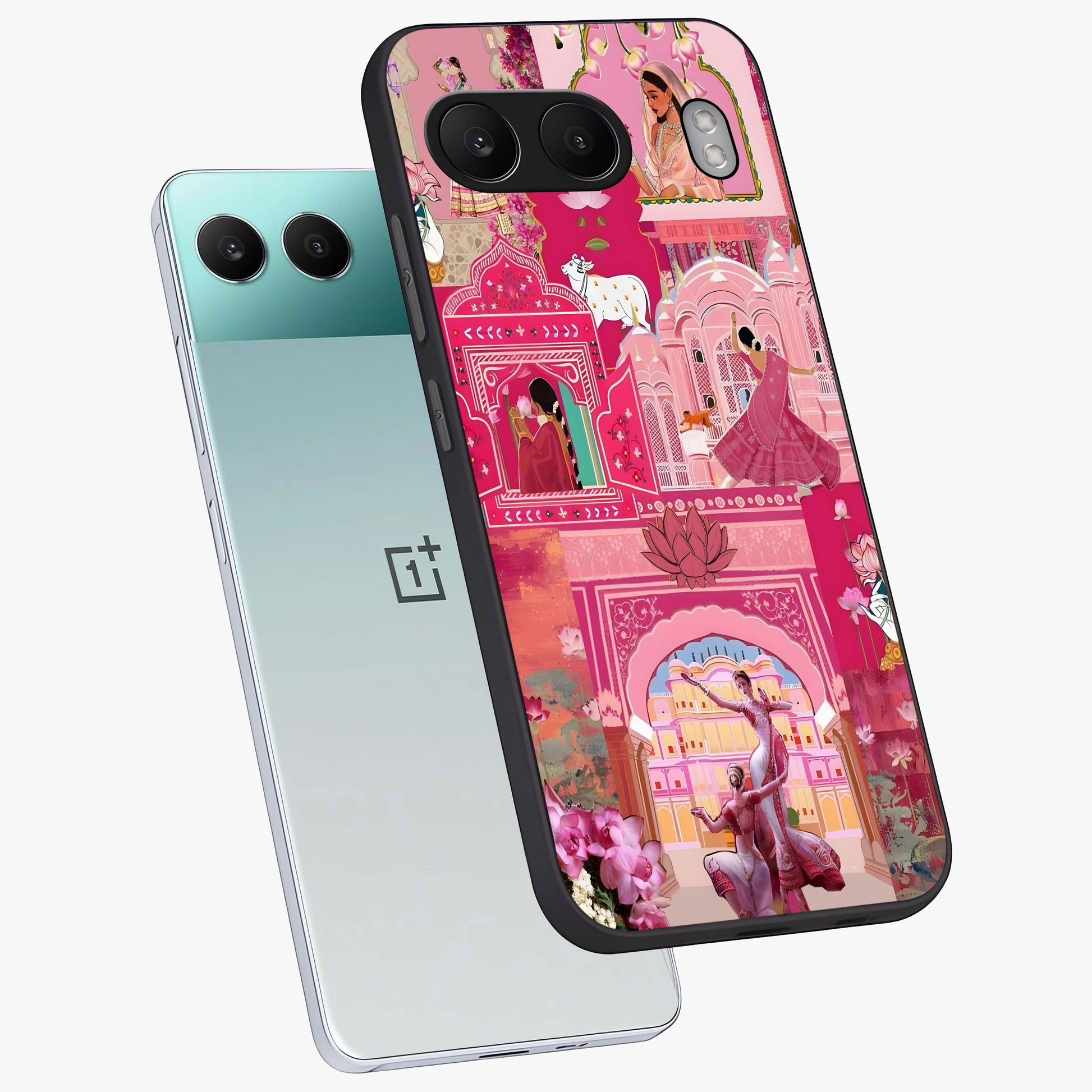 Pink Palace Muse Glass Case for 1+Nord 4 angled mockup showcasing glossy finish and refined architectural detailing