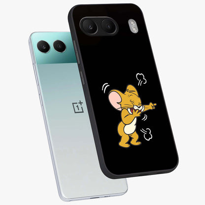Playful Jerry Vibes Glass Case for 1+Nord 4 angled mockup showcasing glossy finish and vibrant character detailing