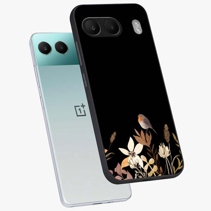 Quiet Garden Tune Glass Case for 1+Nord 4 angled mockup showcasing glossy finish and soft pastel tones