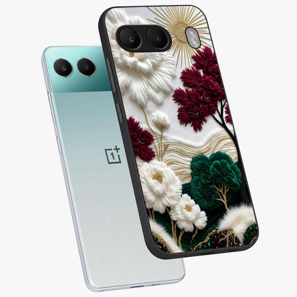 Radiant Bloom Elegance Glass Case for 1+Nord 4 angled mockup showcasing glossy finish and refined bloom detailing