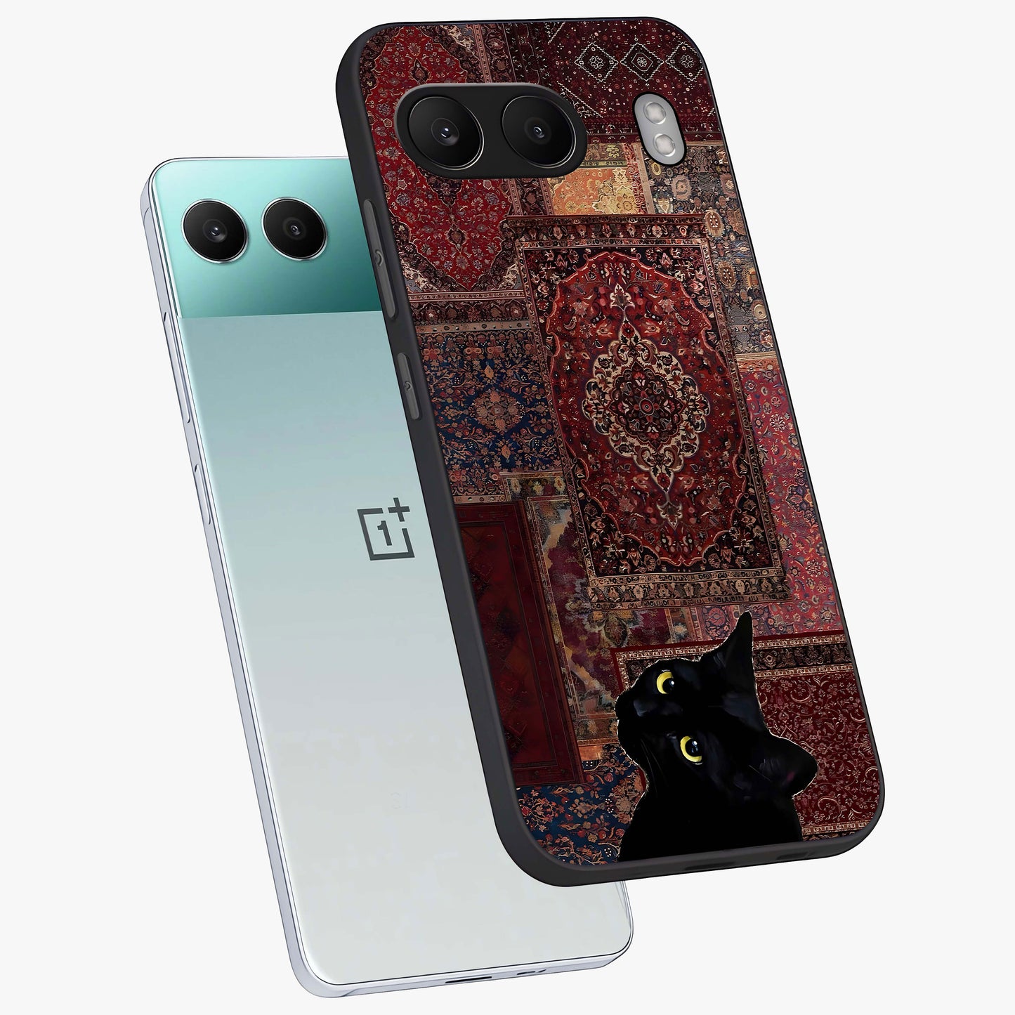 Regal Magic Cat Apple Glass Case for 1+Nord 4 angled mockup showcasing glossy finish and vibrant illustration detailing