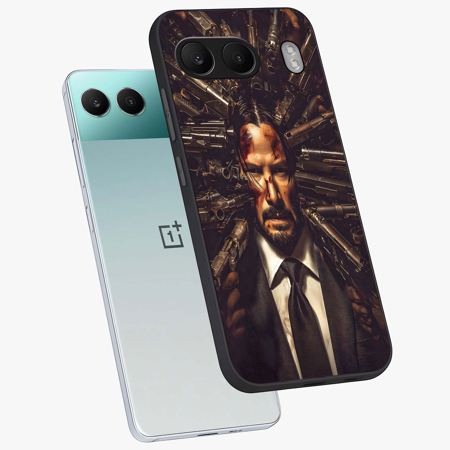 Relentless Shadow Assassin Glass Case for 1+Nord 4 angled mockup showcasing glossy finish and dramatic shadow detailing