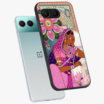Royal Lotus Muse Glass Case for 1+Nord 4 angled mockup showcasing glossy finish and refined floral tones