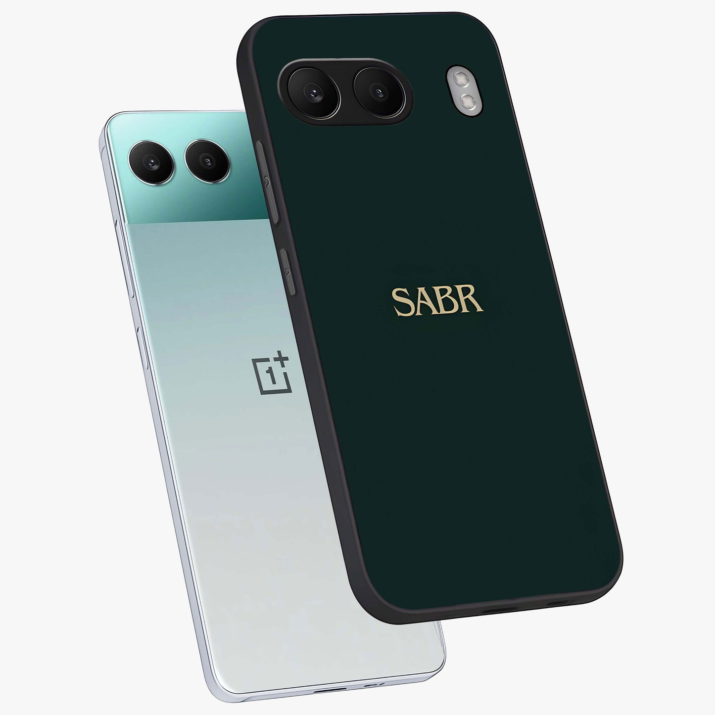 Sabr Minimal Patience Glass Case for 1+Nord 4 angled mockup showcasing glossy finish and subtle modern tones