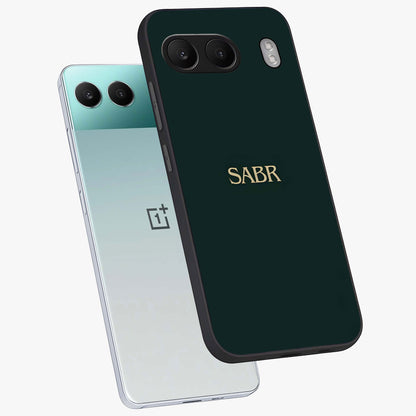 Sabr Minimal Patience Glass Case for 1+Nord 4 angled mockup showcasing glossy finish and subtle modern tones
