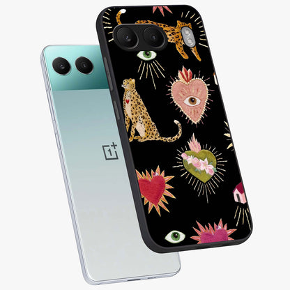 Sacred Jungle Heart Glass Case for 1+Nord 4 angled mockup showcasing glossy finish and rich green tones