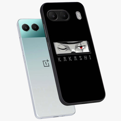 Scarlet Ninja Gaze Glass Case for 1+Nord 4 angled mockup showcasing glossy finish and sharp warrior detailing