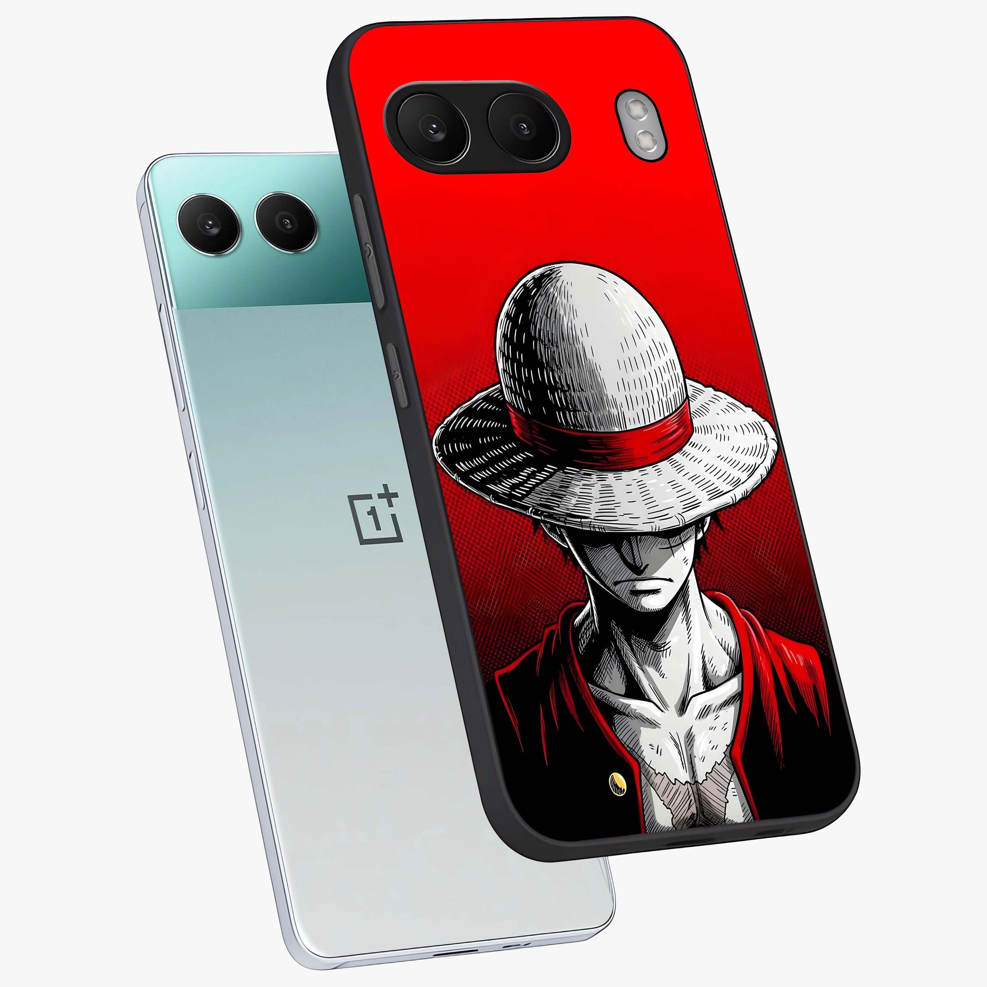 Scarlet Pirate Resolve Glass Case for 1+Nord 4 angled mockup showcasing glossy finish and dramatic adventurous tones