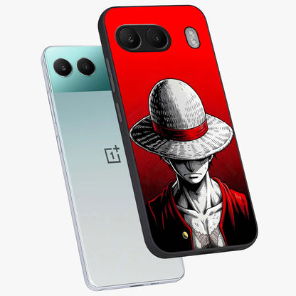 Scarlet Pirate Resolve Glass Case for 1+Nord 4 angled mockup showcasing glossy finish and dramatic adventurous tones