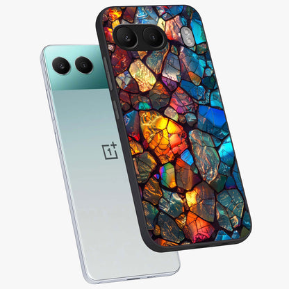 Shattered Light Glass Case for 1+Nord 4 angled mockup showcasing glossy finish and high contrast detailing