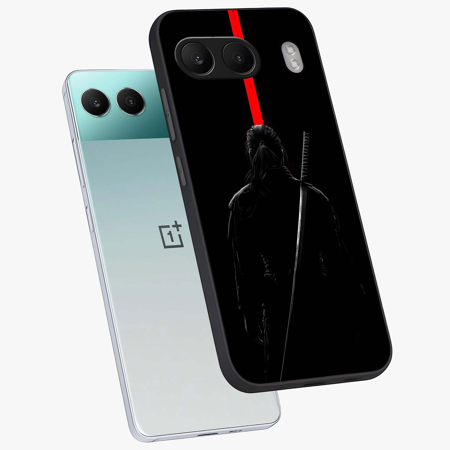 Silent Blade Resolve Glass Case for 1+Nord 4 angled mockup showcasing glossy finish and dramatic shadow detailing