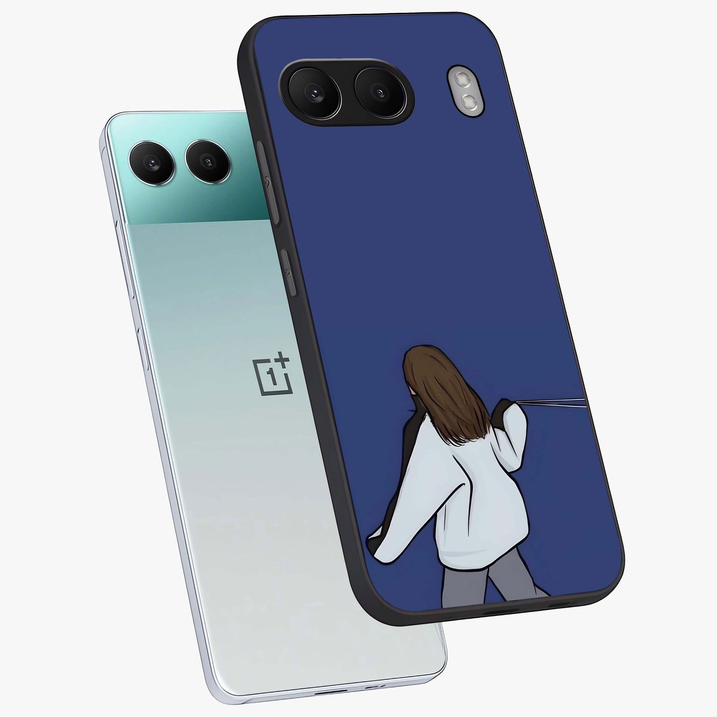 Silent Distance Love Glass Case for 1+Nord 4 angled mockup showcasing glossy glass finish and subtle aesthetic detailing