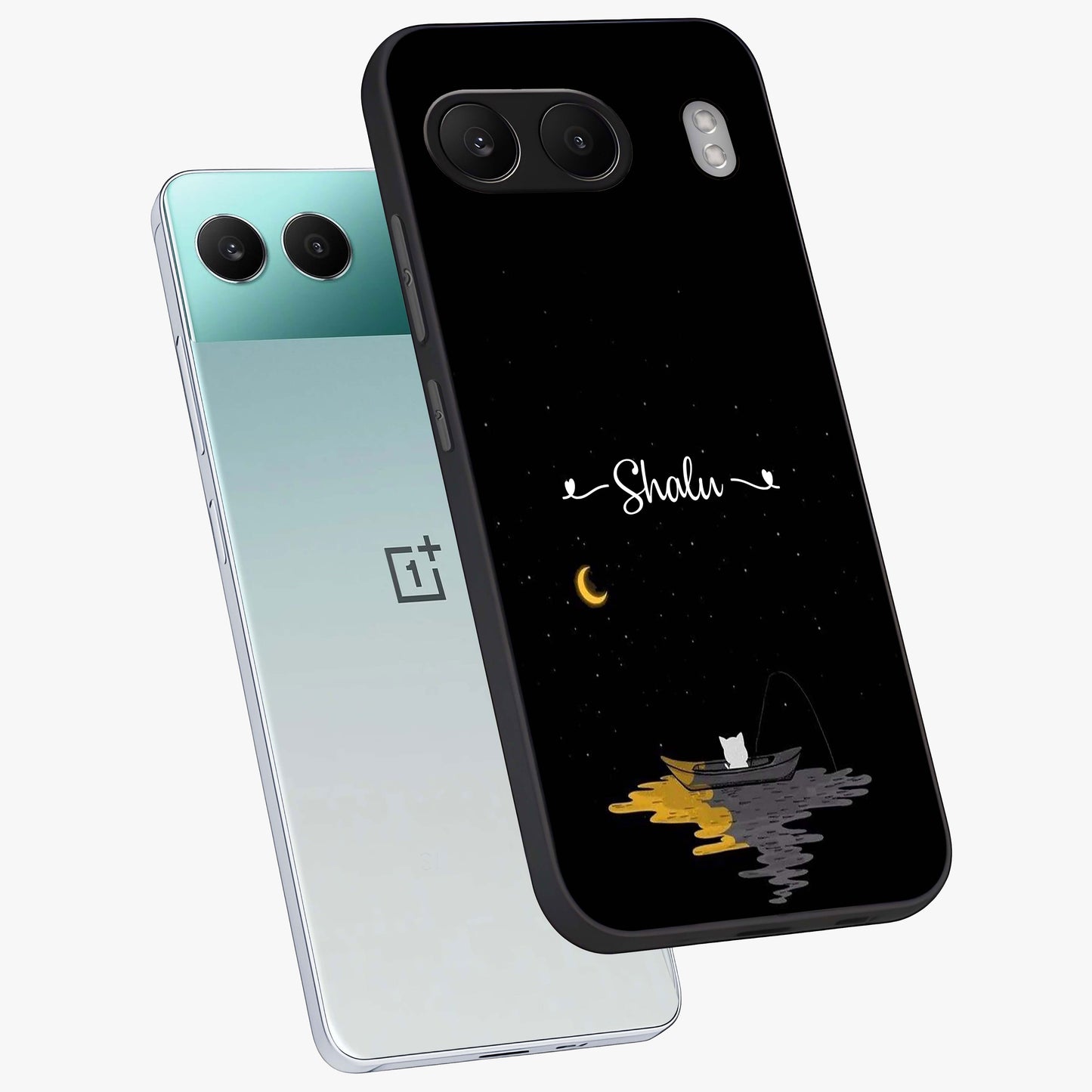 Silent Night Row Glass Case for 1+Nord 4 angled mockup showcasing glossy finish and deep shadow tones
