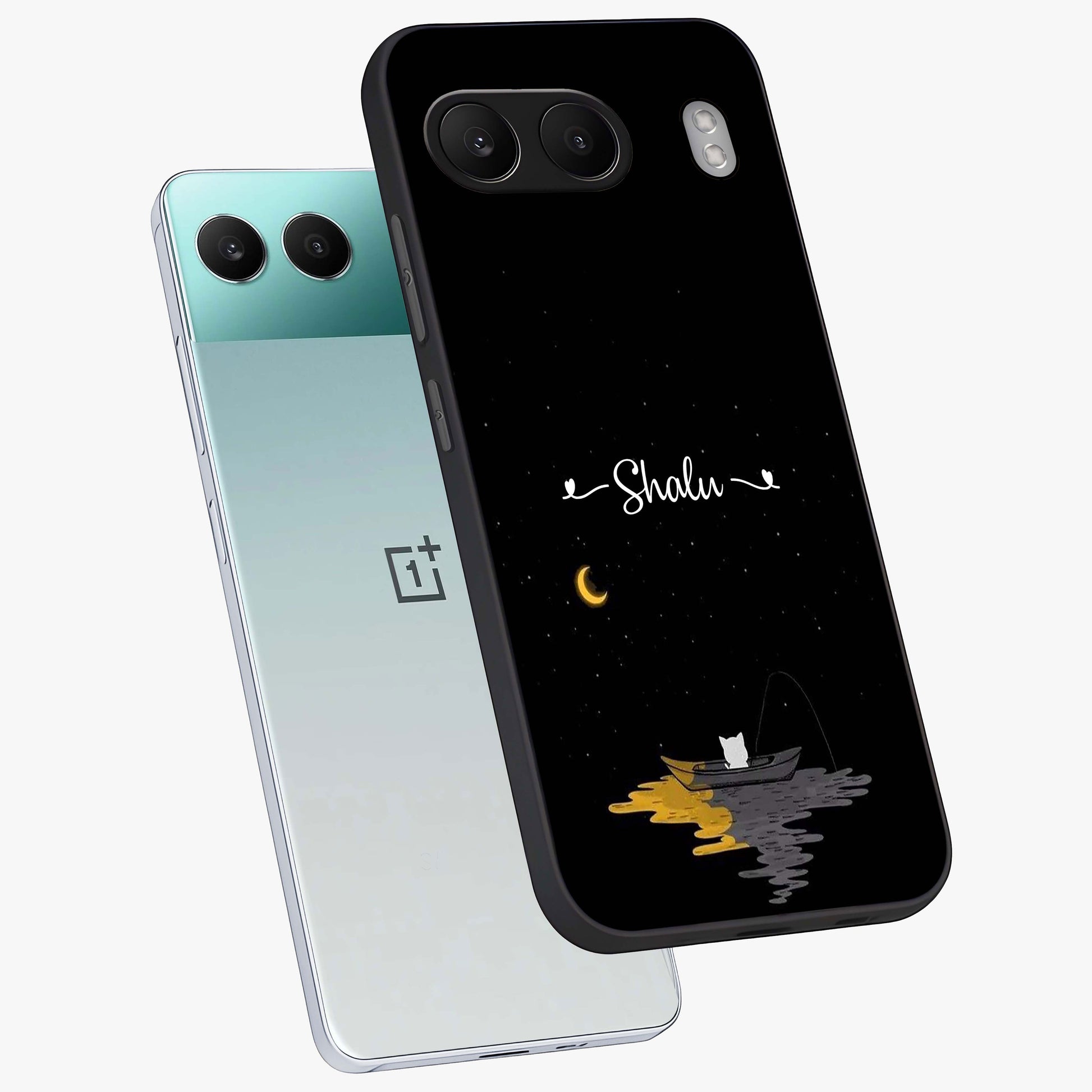 Silent Night Row Glass Case for 1+Nord 4 angled mockup showcasing glossy finish and deep shadow tones