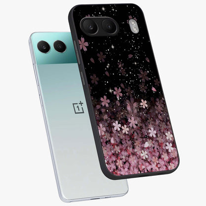 Small Starry Flowers Glass Case for 1+Nord 4 angled mockup showcasing glossy finish and soft pastel tones
