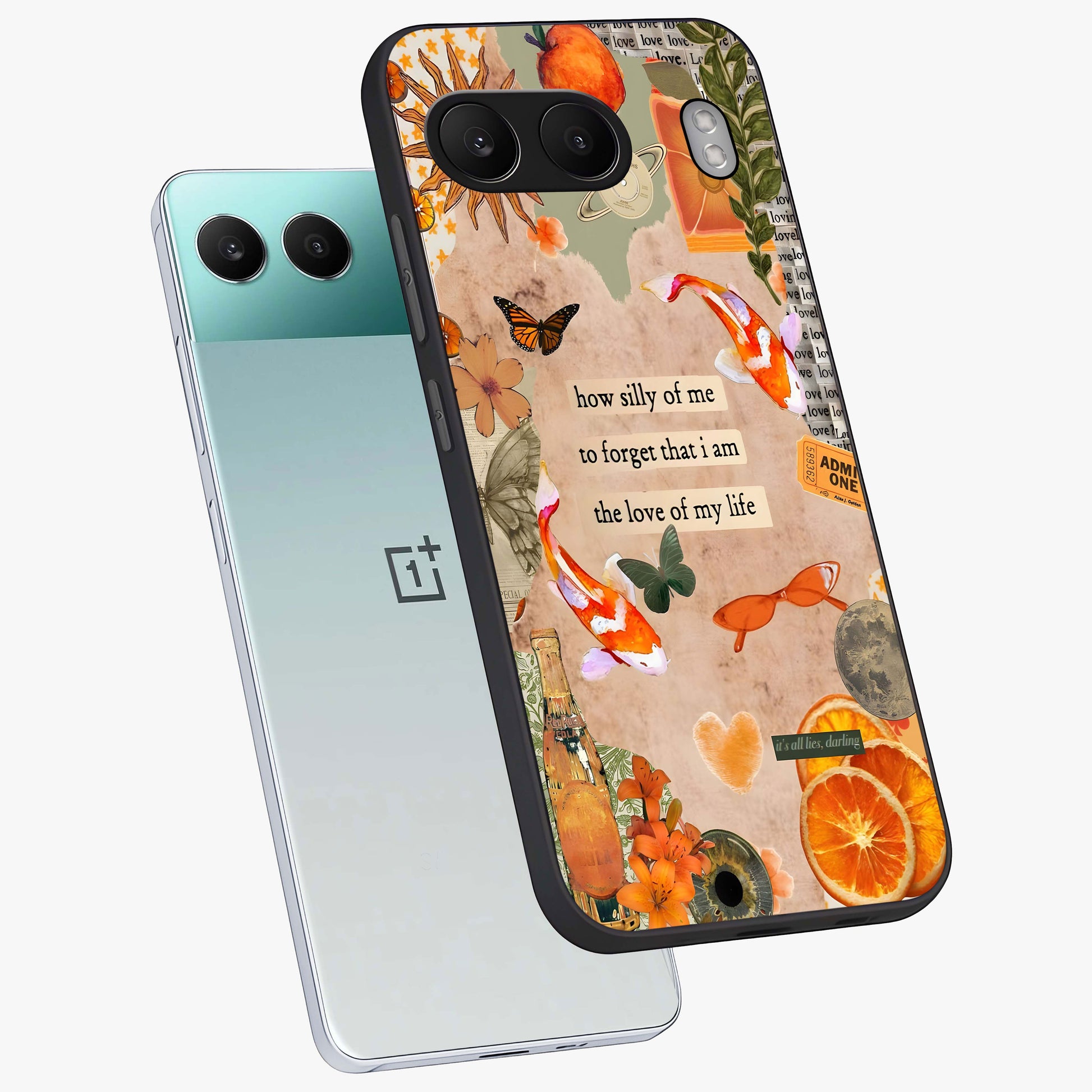Soft Chaos Aesthetic Glass Case for 1+Nord 4 angled mockup showcasing glossy glass finish and blended gradient detailing