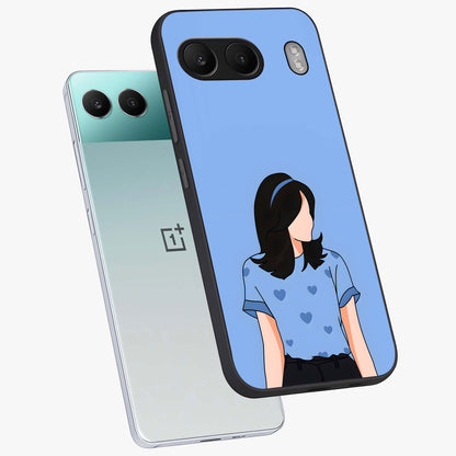 Soft Hearts Girl Glass Case for 1+Nord 4 angled mockup showcasing glossy finish and pastel romantic tones
