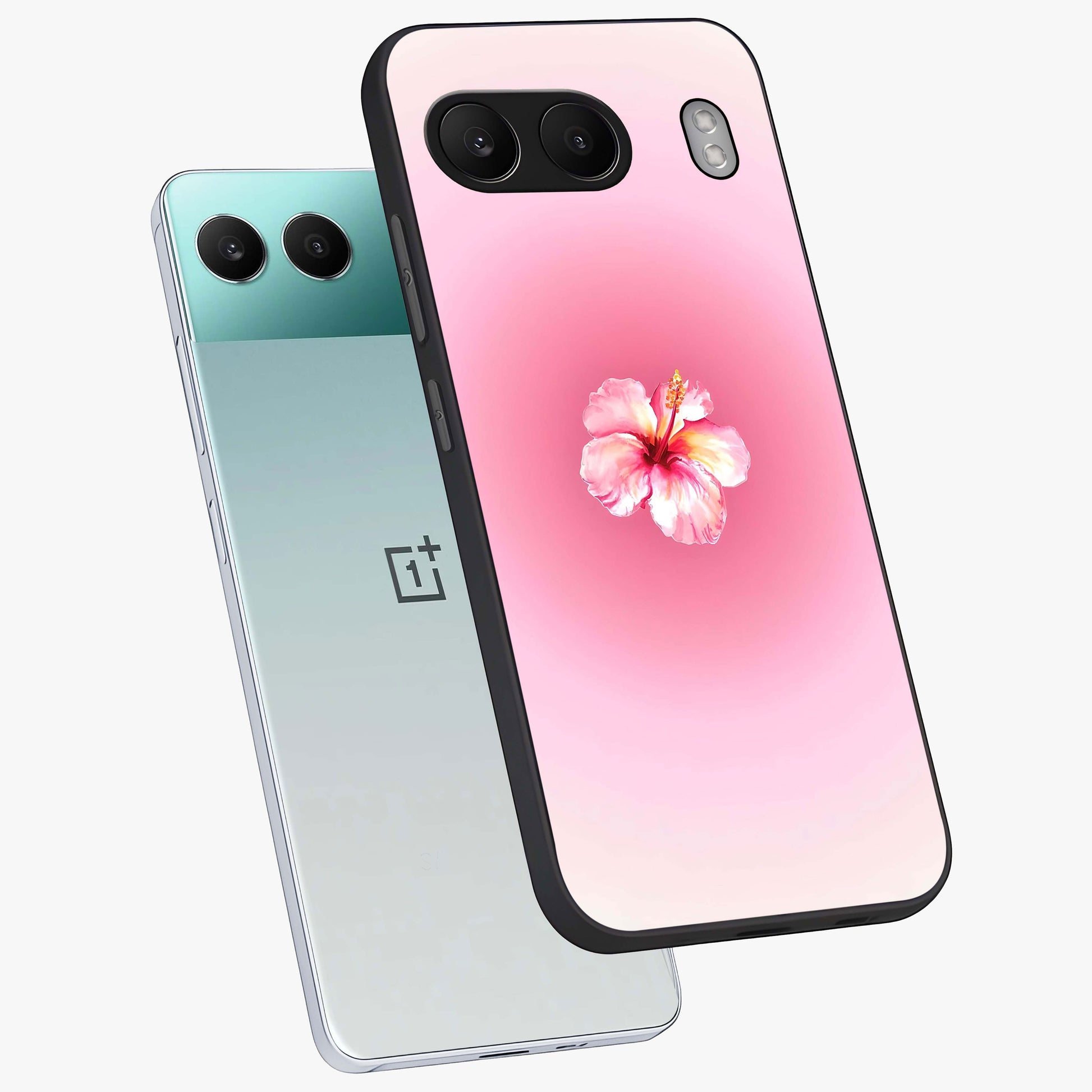 Soft Petal Serenity Glass Case for 1+Nord 4 angled mockup showcasing glossy finish and calming bloom detailing