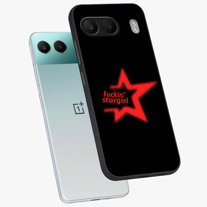 Starboy and Stargirl Energy Glass Case for 1+Nord 4 angled mockup showcasing glossy finish and vibrant cosmic tones