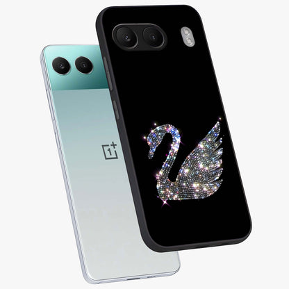 Starlit Swan Grace Glass Case for 1+Nord 4 angled mockup showcasing glossy finish and serene celestial tones