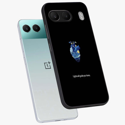 Starry Heart Compass Glass Case for 1+Nord 4 angled mockup showcasing glossy finish and celestial gradient tones