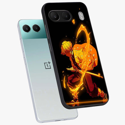 Thunder Flame Execution Glass Case for 1+Nord 4 angled mockup showcasing glossy finish and dramatic high contrast tones