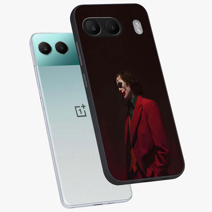 Tragic Chaos King Glass Case for 1+Nord 4 angled mockup showcasing glossy finish and bold shadow detailing