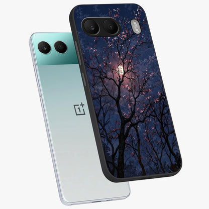 Twilight Sakura Serenade Glass Case for 1+Nord 4 angled mockup showcasing glossy glass finish and soft purple gradients