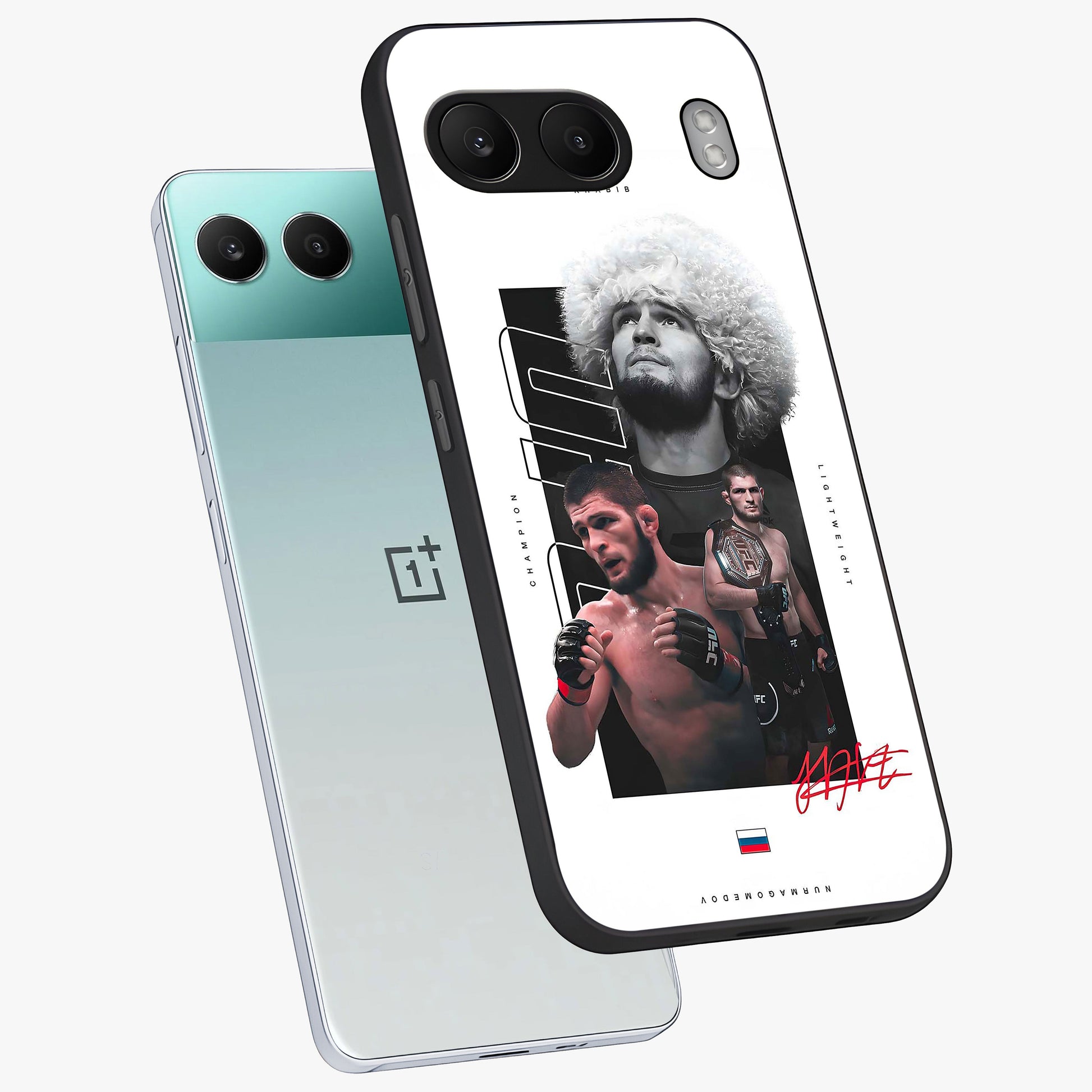 Unbeaten Warrior Legacy Glass Case for 1+Nord 4 angled mockup showcasing glossy finish and strong action detailing